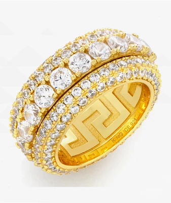 King Ice Brilliant Cut Icy Gold Spinner Ring