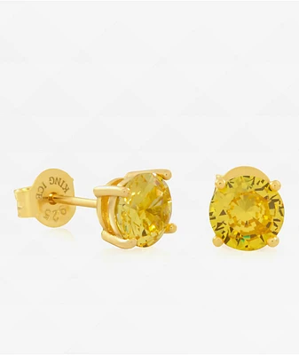 King Ice Brilliant Cut Yellow Stud Earrings