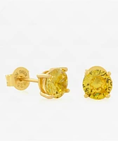 King Ice Brilliant Cut Yellow Stud Earrings