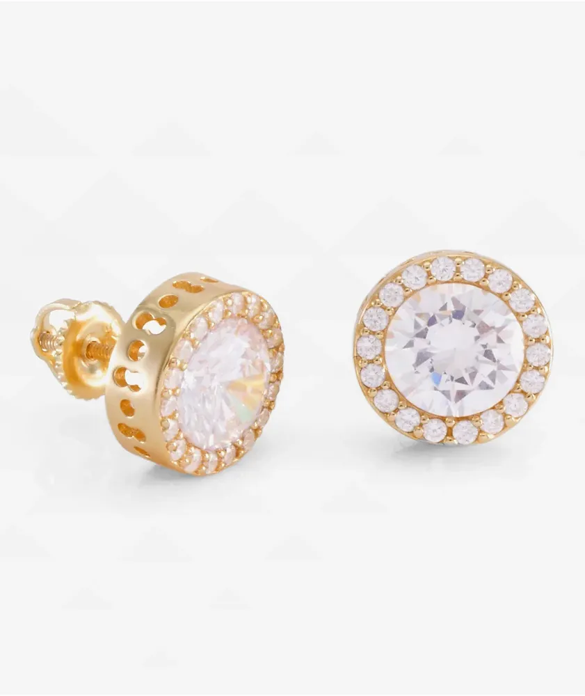 King Ice Button Stud Gold Earrings