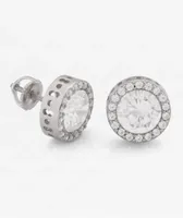 King Ice Button Stud Silver Earrings