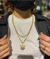 King Ice Devil Emoji 20" Gold Necklace