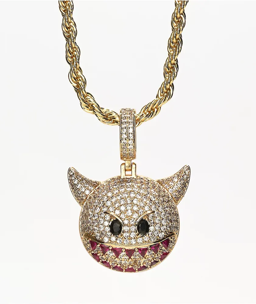 King Ice Devil Emoji 20" Gold Necklace