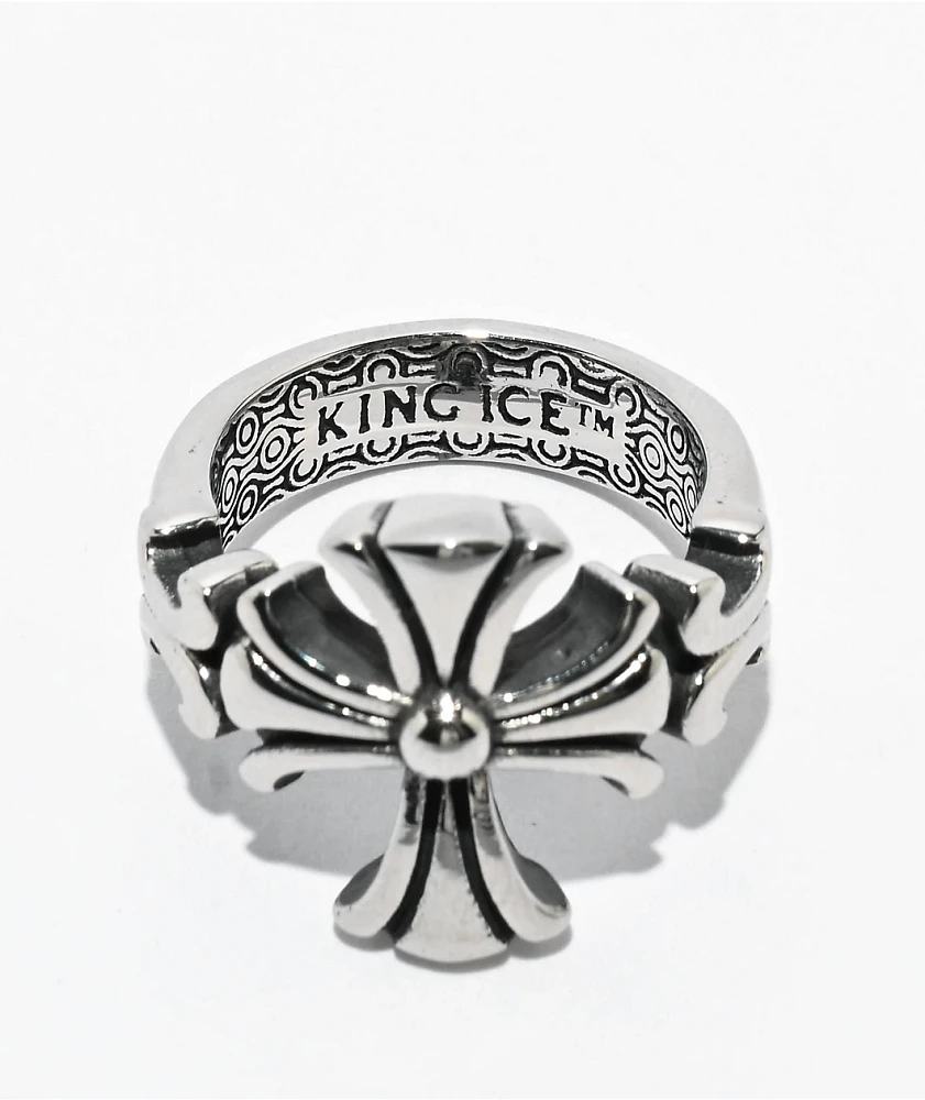 King Ice Fleur De Lis Biker Sliver Ring