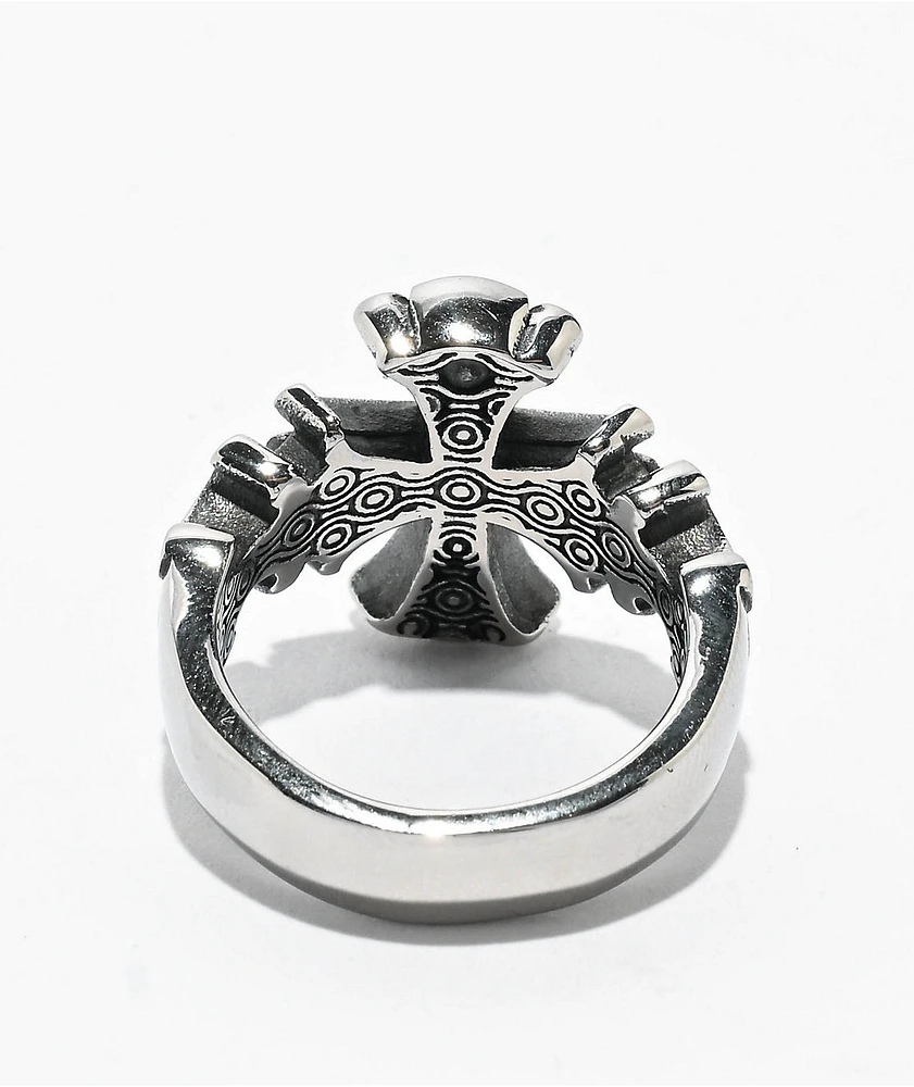 King Ice Fleur De Lis Biker Sliver Ring