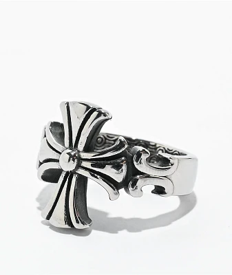 King Ice Fleur De Lis Biker Sliver Ring