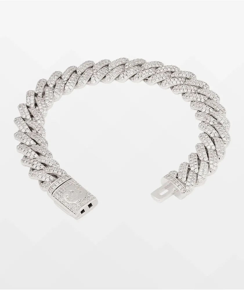 King Ice Iced Diamond Cut Miami Cuban Link 12mm Silver Bracelet