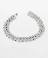 King Ice Iced Diamond Cut Miami Cuban Link 12mm Silver Bracelet