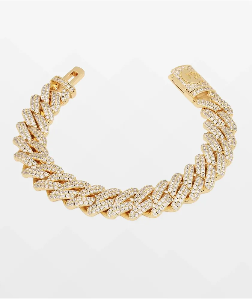 King Ice Iced Diamond Cut Miami Cuban Link 12mm Yellow Gold Bracelet