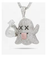King Ice Money Ghost Emoji 20" Silver Chain Necklace