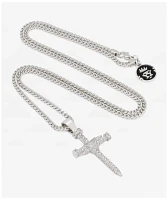 King Ice Nail Cross 26" White Gold Chain Necklace