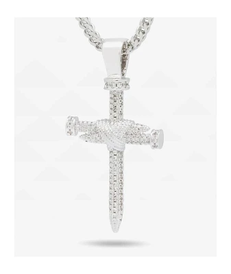King Ice Nail Cross 26" White Gold Chain Necklace