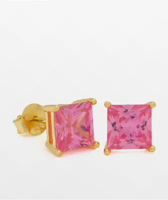 King Ice Princess Cut Pink Earrings