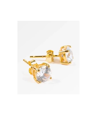 King Ice Round Cut Gold Earrings