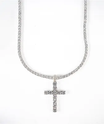 King Ice Tennis Cross White Gold 24" Chain Necklace