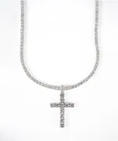 King Ice Tennis Cross White Gold 24" Chain Necklace