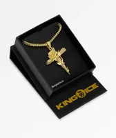 King Ice Thorned Cross Gold Necklace