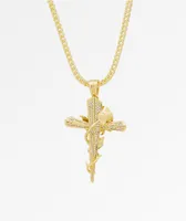 King Ice Thorned Cross Gold Necklace