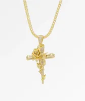 King Ice Thorned Cross Gold Necklace