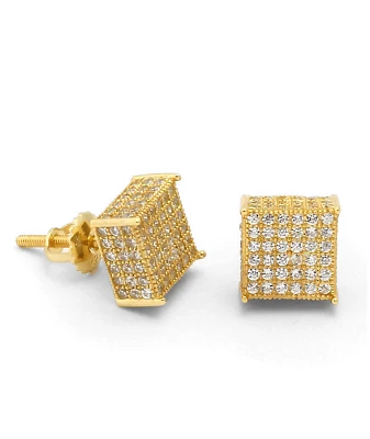 King Ice Triple-Row Stud Gold Earrings