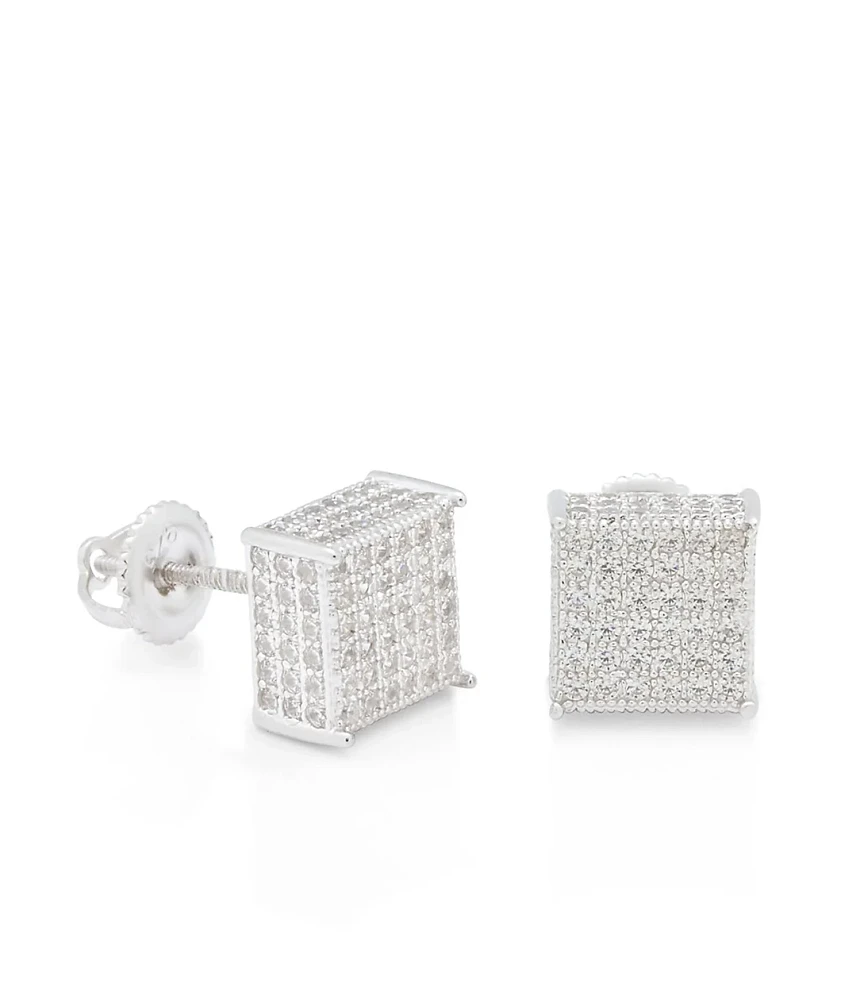 King Ice Triple-Row Stud White Gold Earrings