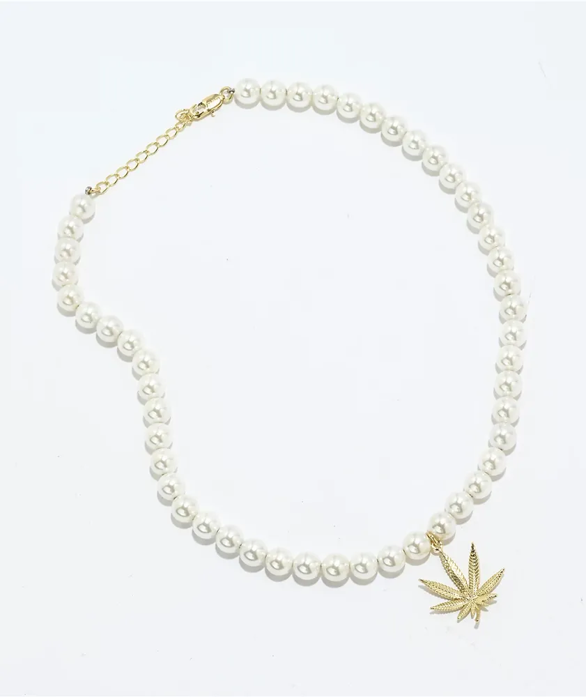 King Ice Weed Leaf 8" Pearl Necklace