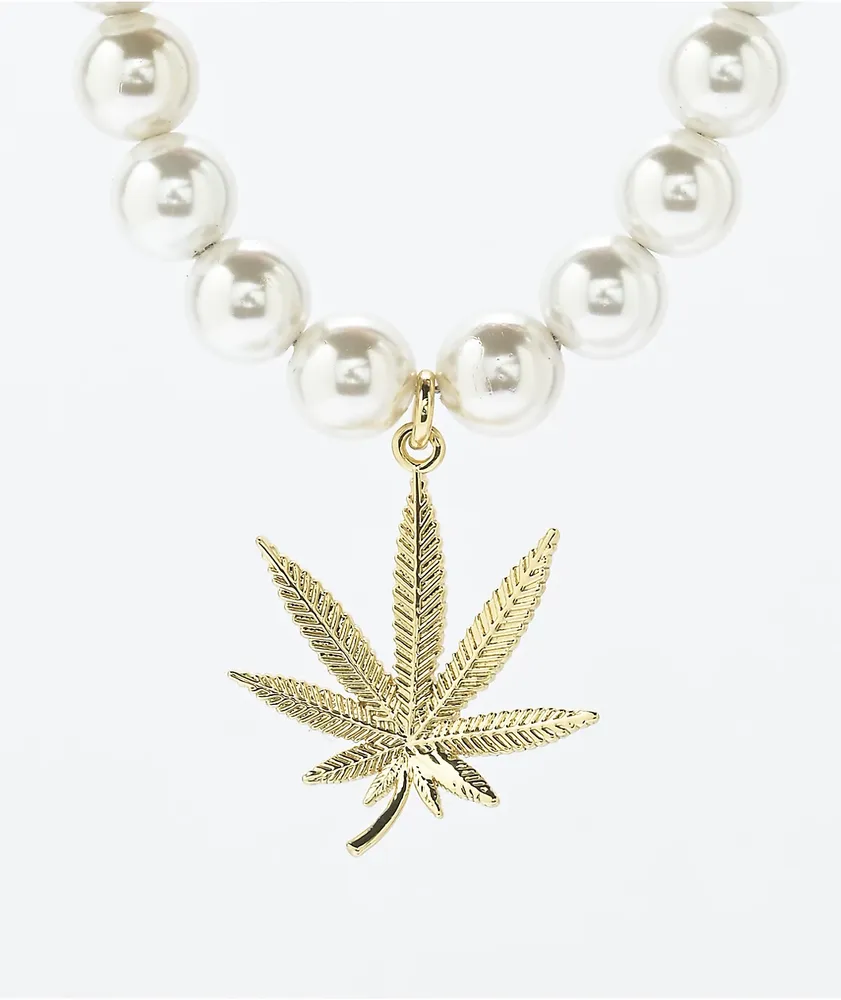 King Ice Weed Leaf 8" Pearl Necklace