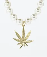 King Ice Weed Leaf 8" Pearl Necklace