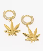 King Ice Weed Leaf Hoop Earrings