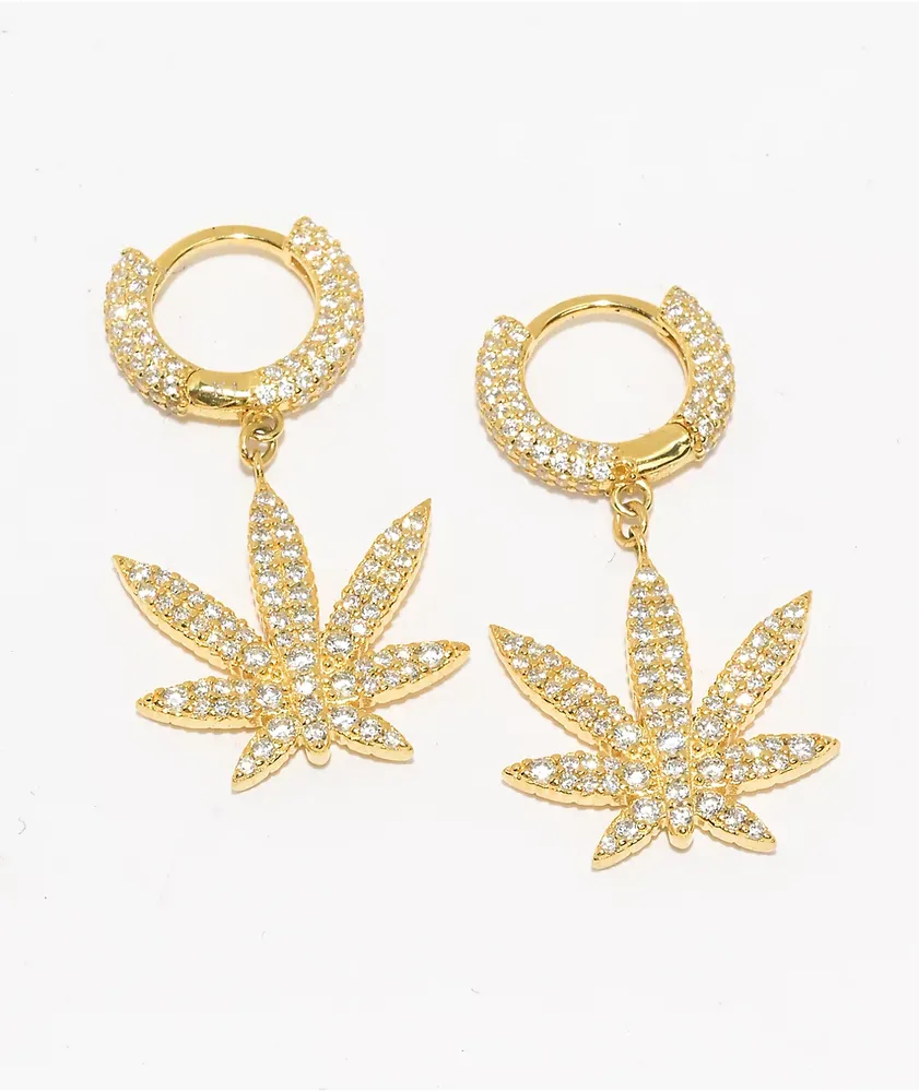 King Ice Weed Leaf Hoop Earrings