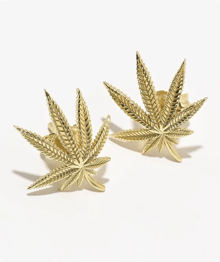 King Ice Weed Leaf Stud Earrings