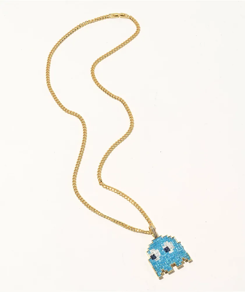 King Ice x Pac-Man Inky Gold & Blue 24" Gold Necklace