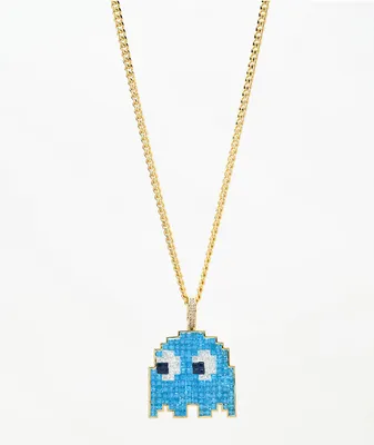 King Ice x Pac-Man Inky Gold & Blue 24" Gold Necklace