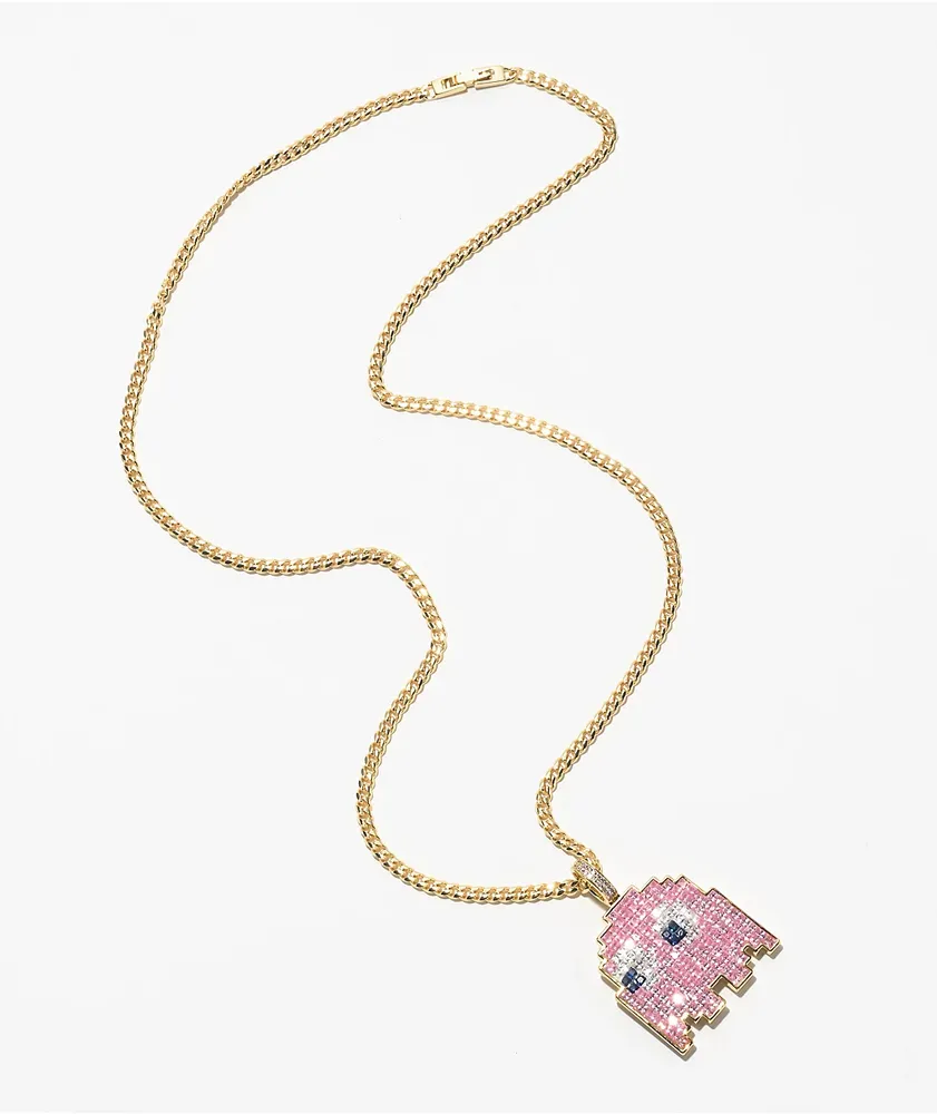 King Ice x Pac-Man Pinky Gold & Pink 24" Gold Necklace