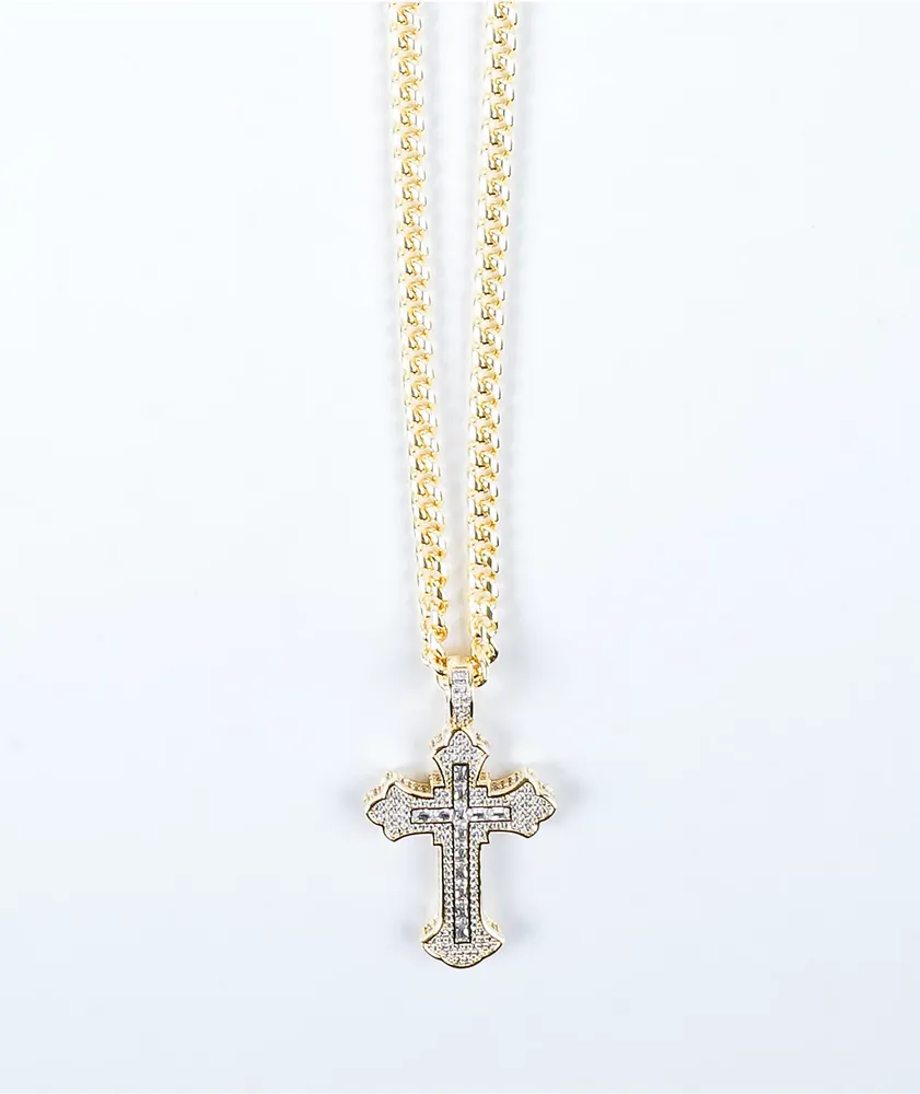 King Ice x Tupac Cross 5mm Miami Cuban Chain 24" Gold Necklace