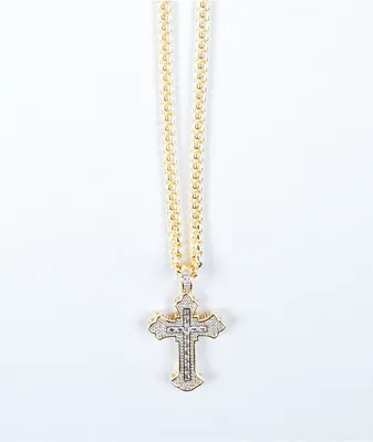 King Ice x Tupac Cross 5mm Miami Cuban Chain 24" Gold Necklace