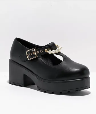 Koi Mary Janes Black & Pearl Platform Shoes
