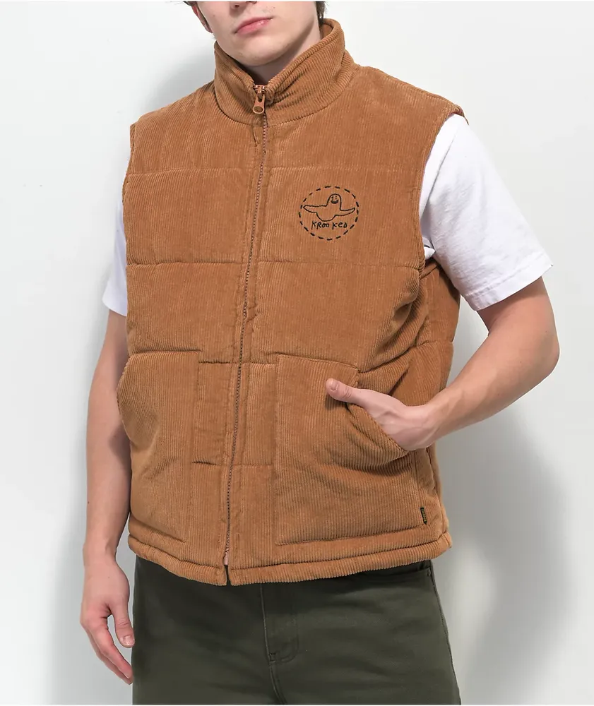 Krooked Trinity Khaki Corduroy Puffer Vest