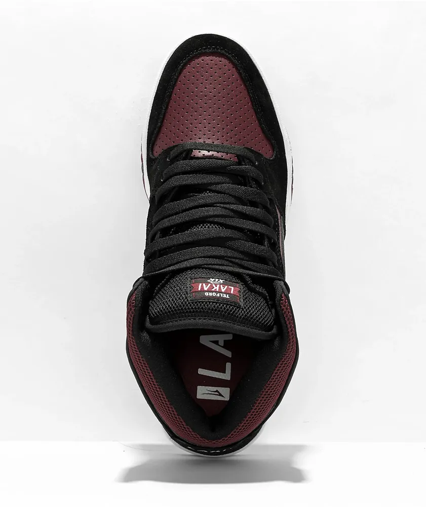 Lakai Telford Black & Burgundy Suede Skate Shoes