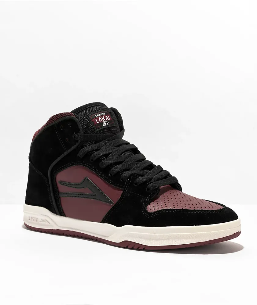 Lakai Telford Black & Burgundy Suede Skate Shoes