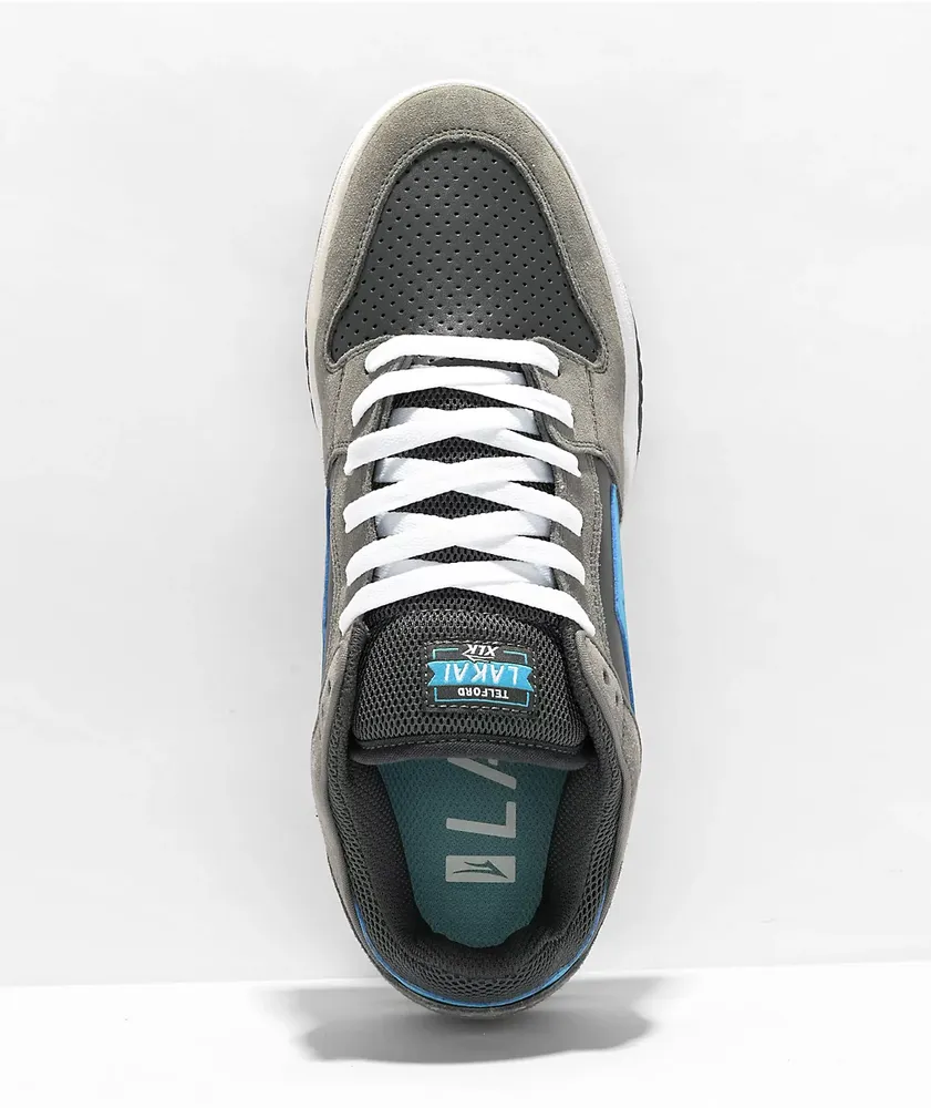 Lakai Telford Low Grey & Cyan Suede Skate Shoes
