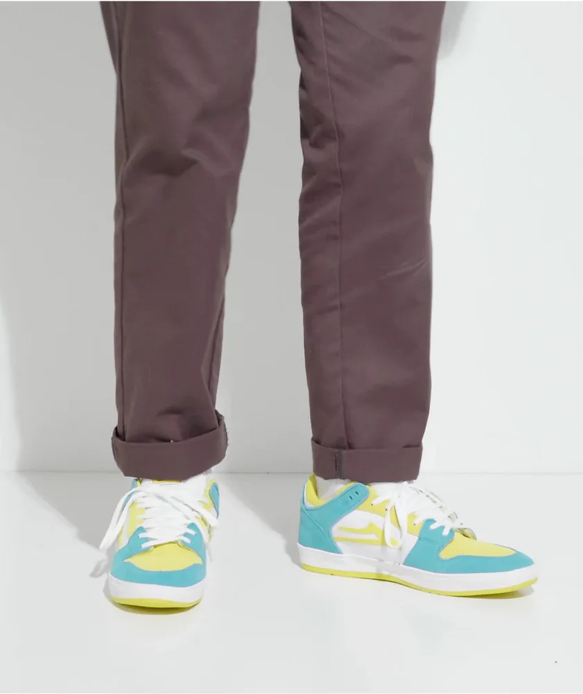 Lakai x Pacifico Telford White, Cyan, & Yellow Low Top Skate Shoes