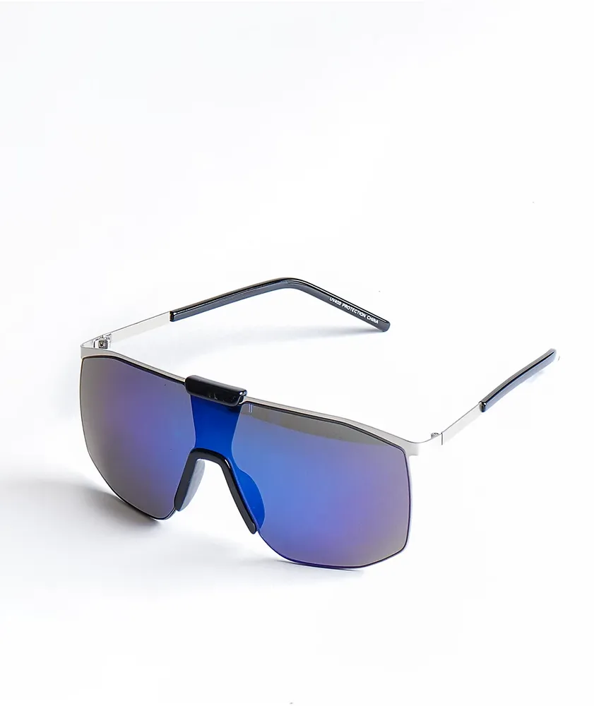 Silver Mirror & Black Shield Sunglasses