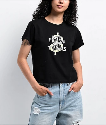 Leah Kirsch Love People Black Crop T-Shirt