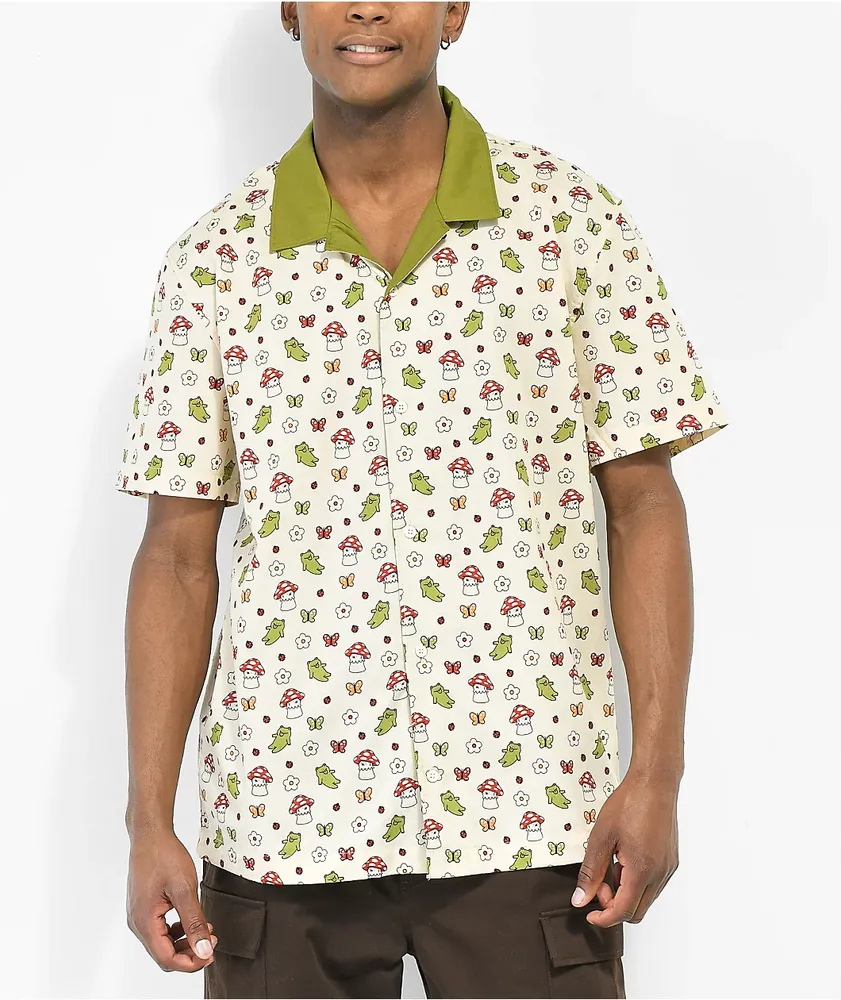 A-Lab Shroomie White Short Sleeve Button Up Shirt