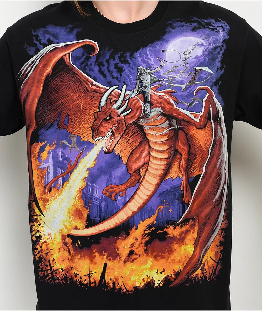 Liquid Blue Dragon Fire Black T-Shirt