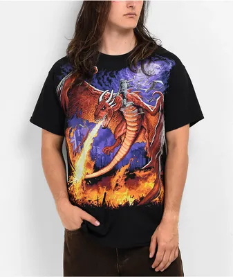 Liquid Blue Dragon Fire Black T-Shirt