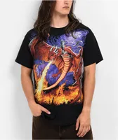 Liquid Blue Dragon Fire Black T-Shirt