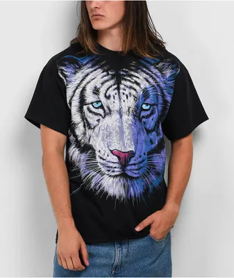 Liquid Blue White Tiger Black T-Shirt