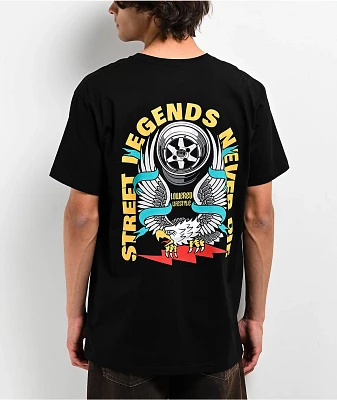 Lowered Lifestyle Street Legends Never Die Black T-Shirt